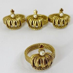 RJ Graziano Gold Crown Pearl Embellished Napkin Rings Set Of 4